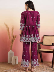 Embroidered V-Neck Tunic With Trousers Co-Ords