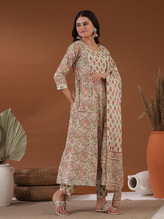 Women Floral Printed Regular Mirror Work Kurta with Trousers & With Dupatta