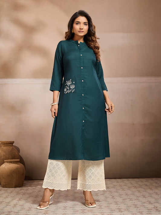 Women Floral Embroidered Thread Work Floral Kurta