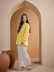 Ethnic Motifs Embroidered Thread Work Thread Work Pleated Kurti