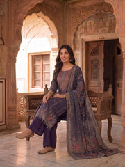 Women Ethnic Motifs Printed Regular Pure Silk Kurta with Palazzos & With Dupatta