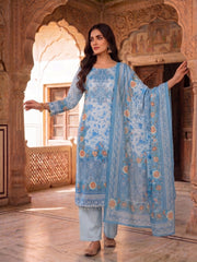 Women Floral Printed Regular Silk Crepe Kurta with Trousers & With Dupatta