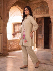 Floral Chanderi Embroidered Tunic with Trousers
