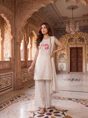 Women Floral Embroidered Regular Thread Work Kurta with Palazzos & With Dupatta