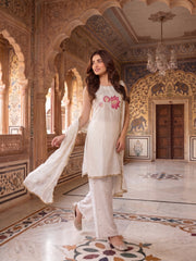 Women Floral Embroidered Regular Thread Work Kurta with Palazzos & With Dupatta