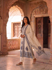 Women Ethnic Motifs Printed Regular Sequinned Kurta with Trousers & With Dupatta