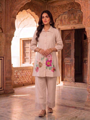 Floral Chanderi Embroidered Tunic with Trousers