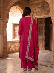 Ethnic Motifs Printed Thread Work Kurta with Trousers & With Dupatta