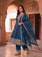 Women Ethnic Motifs Embroidered Regular Thread Work Kurta with Palazzos & With Dupatta