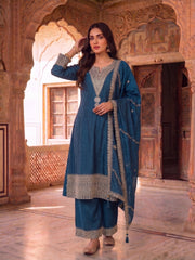 Women Ethnic Motifs Embroidered Regular Thread Work Kurta with Palazzos & With Dupatta