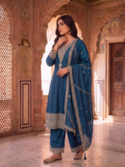 Women Ethnic Motifs Embroidered Regular Thread Work Kurta with Palazzos & With Dupatta