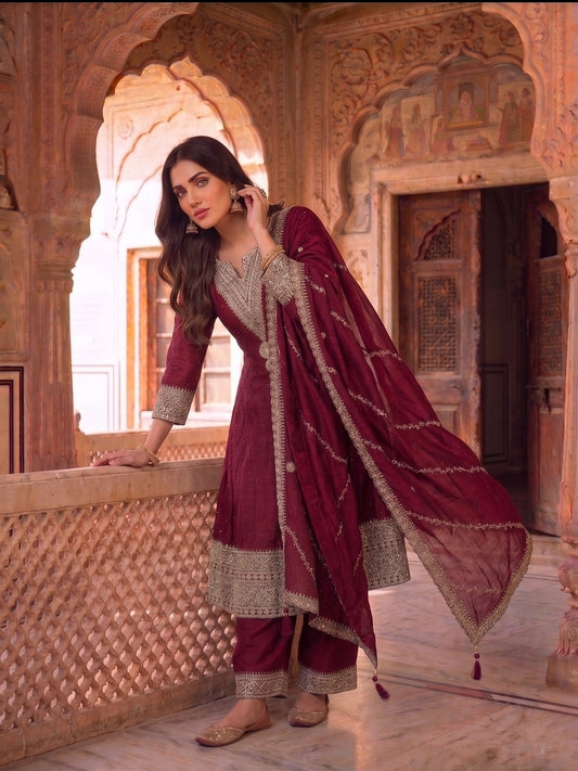Women Ethnic Motifs Embroidered Panelled Kurta with Palazzos & With Dupatta