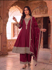 Women Ethnic Motifs Embroidered Panelled Kurta with Palazzos & With Dupatta