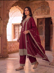 Women Ethnic Motifs Embroidered Panelled Kurta with Palazzos & With Dupatta