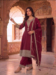 Women Ethnic Motifs Embroidered Panelled Kurta with Palazzos & With Dupatta