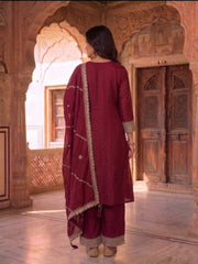 Women Ethnic Motifs Embroidered Panelled Kurta with Palazzos & With Dupatta