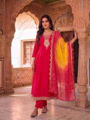 Women Ethnic Motifs Embroidered Regular Kurta with Trousers & With Dupatta