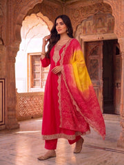 Women Ethnic Motifs Embroidered Regular Kurta with Trousers & With Dupatta