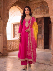 Ethnic Motifs Embroidered Thread Work Kurta with Palazzos & With Dupatta