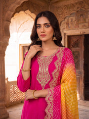 Ethnic Motifs Embroidered Thread Work Kurta with Palazzos & With Dupatta