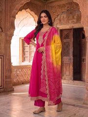 Ethnic Motifs Embroidered Thread Work Kurta with Palazzos & With Dupatta