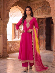 Ethnic Motifs Embroidered Thread Work Kurta with Palazzos & With Dupatta