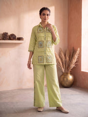 Floral Embroidered Shirt with Palazzos