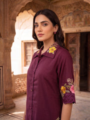 Romantic Florals Embroidered Shirt with Trousers