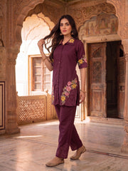 Romantic Florals Embroidered Shirt with Trousers
