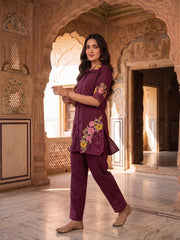 Romantic Florals Embroidered Shirt with Trousers