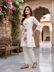 Floral Embroidered Tunic with Trousers