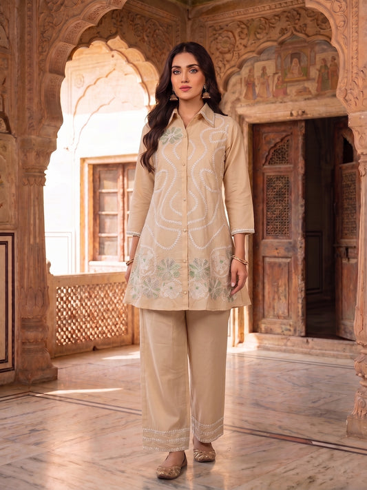 Floral Embroidered Tunic with Trousers