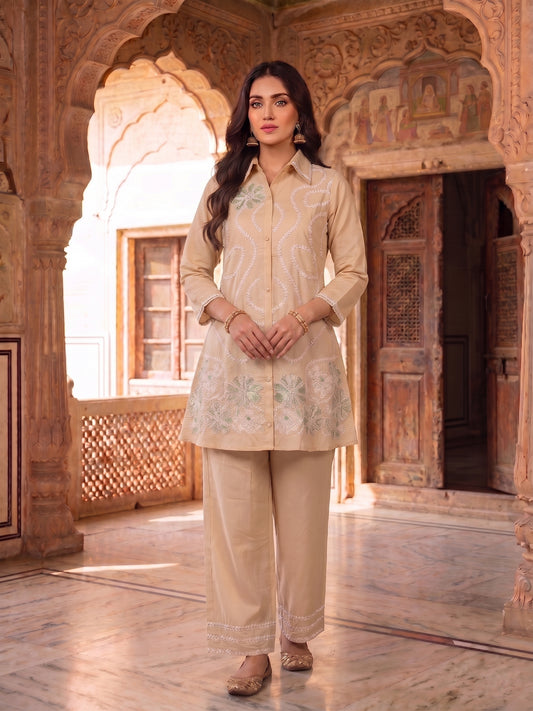 Floral Embroidered Tunic with Trousers