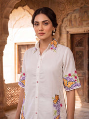 Romantic Florals Embroidered Shirt with Palazzos