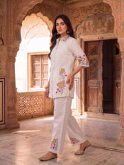 Romantic Florals Embroidered Shirt with Palazzos