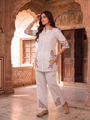 Romantic Florals Embroidered Shirt with Palazzos