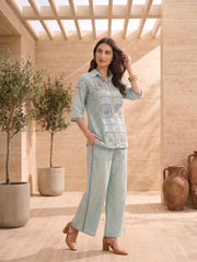Floral Embroidered Shirt with Trousers