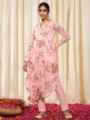 Women Floral Printed Pleated Gotta Patti Kurta with Trousers