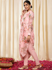 Women Floral Printed Pleated Gotta Patti Kurta with Trousers