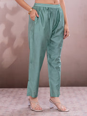 Women Ethnic Motifs Printed Regular Thread Work Chanderi Cotton Kurta with Trousers &