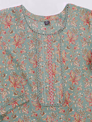 Women Ethnic Motifs Printed Regular Thread Work Chanderi Cotton Kurta with Trousers &