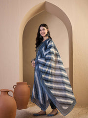 Women Floral Printed and Zari Embroidered A-Line Kurta Set with Dupatta