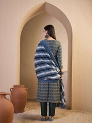 Women Floral Printed and Zari Embroidered A-Line Kurta Set with Dupatta