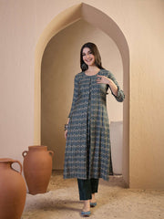 Women Floral Printed and Zari Embroidered A-Line Kurta Set with Dupatta