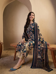 Women Floral Printed Regular Thread Work Chanderi Cotton Kurta with Trousers & With