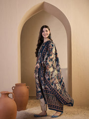 Women Floral Printed Regular Thread Work Chanderi Cotton Kurta with Trousers & With