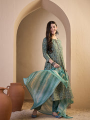 Women Ethnic Motifs Printed Regular Chanderi Cotton Kurta with Trousers & With Dupatta