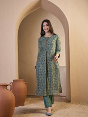 Women Ethnic Motifs Printed Regular Chanderi Cotton Kurta with Trousers & With Dupatta