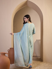 Women Floral Yoke Design Regular Thread Work Chanderi Cotton Top with Trousers & With