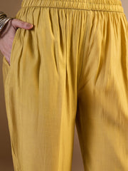 Women Floral Embroidered Regular Thread Work Chanderi Cotton Kurta with Trousers & With